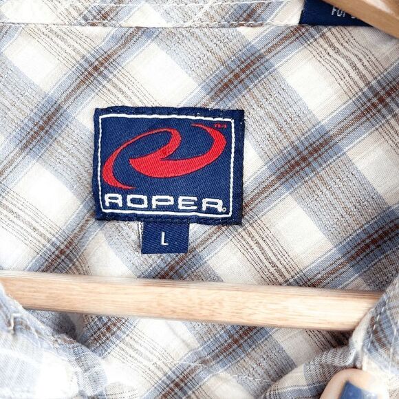 Roper Men's Western Snap Up Shirt Casual Plaid Blue Large - Picture 4 of 9